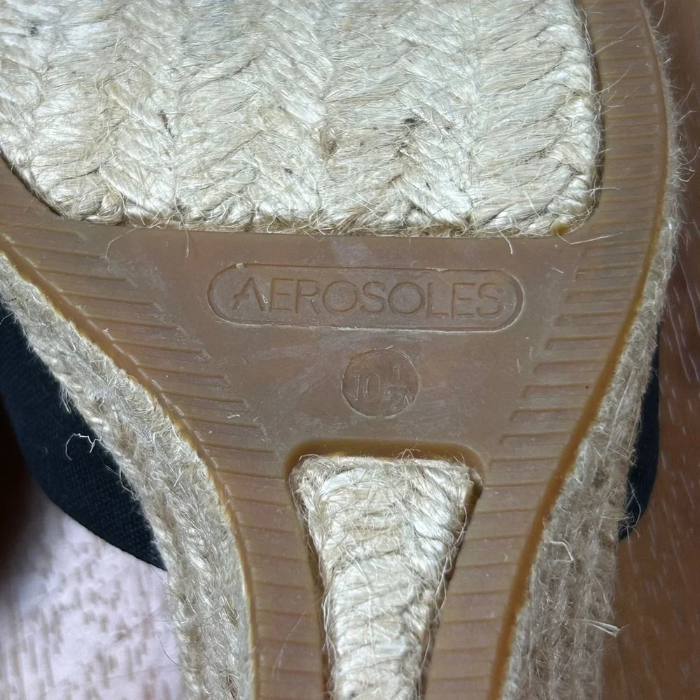 AEROSOLES Black‎ and Cream Espadrille Wedge Sandals